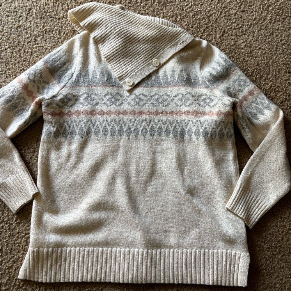 WoolOvers Women's Fair Isle Long Sleeve Knit Sweater Gray Size Small